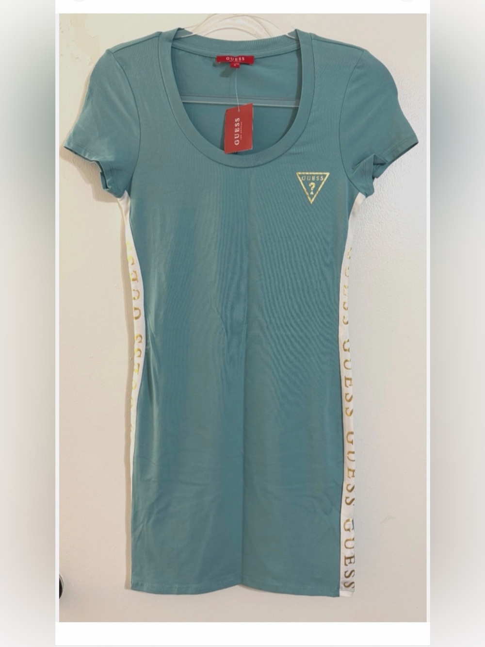 GUESS Teal Logo Tee Dress with Side Trim